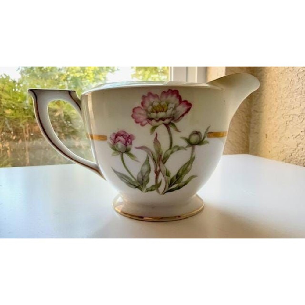 Vintage Postwar Mikado Harmony China Creamer with Floral Gold Trim, 3.5"